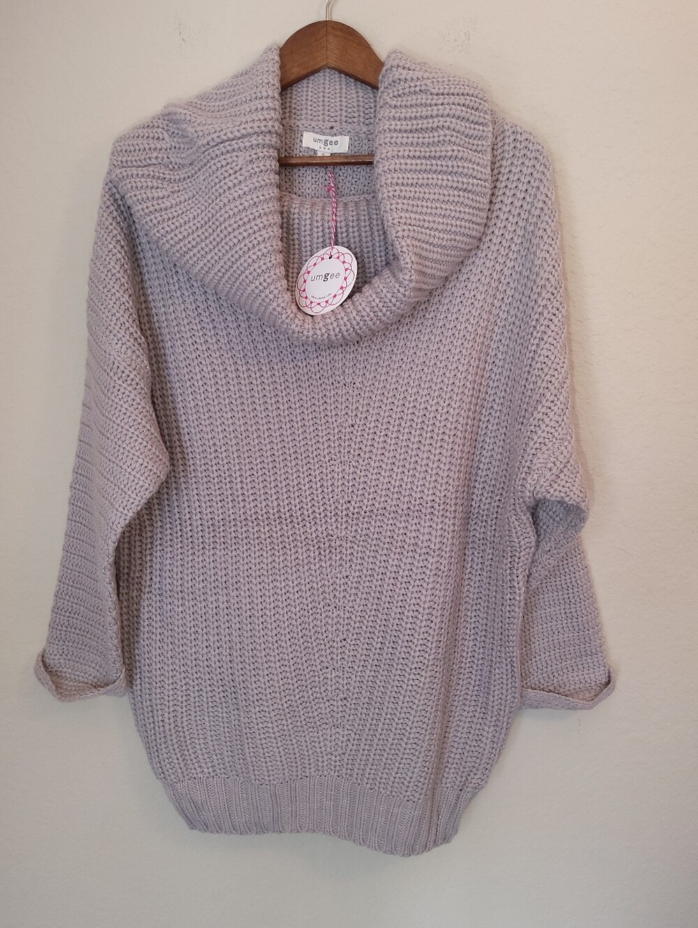 Umgee Chunky Knit Sweater Womens Size Small Lavender Cowl Neck Boho‎ Lagenlook